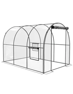 Outsunny Polytunnel Greenhouse Walk-in Grow House with Plasric Cover, Door, Mesh Window and Steel Frame, 3 x 2 x 2m, Clear