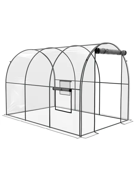 Outsunny Polytunnel Greenhouse Walk-in Grow House with Plasric Cover, Door, Mesh Window and Steel Frame, 3 x 2 x 2m, Clear