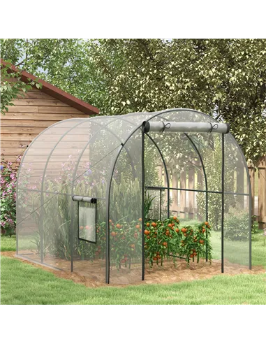 Outsunny Polytunnel Greenhouse Walk-in Grow House with Plasric Cover, Door, Mesh Window and Steel Frame, 3 x 2 x 2m, Clear