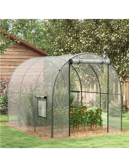 Outsunny Polytunnel Greenhouse Walk-in Grow House with Plasric Cover, Door, Mesh Window and Steel Frame, 3 x 2 x 2m, Clear