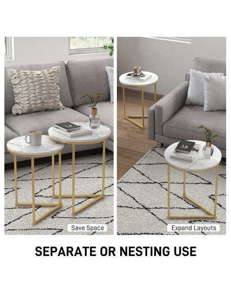 HOMCOM Set of Two Marble-Effect Nest of Tables - White/Gold-Tone