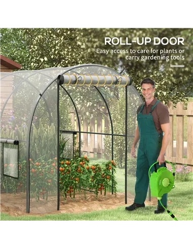 Outsunny Polytunnel Greenhouse Walk-in Grow House with Plasric Cover, Door, Mesh Window and Steel Frame, 3 x 2 x 2m, Clear