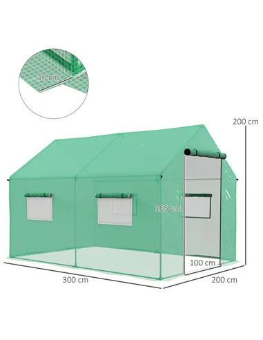 Outsunny Polyethylene Walk-in Polytunnel Greenhouse, 2 x 3(m), Green