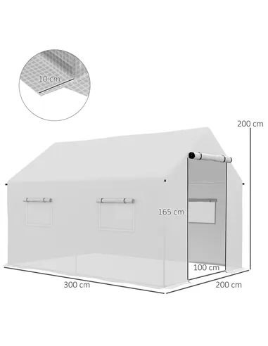 Outsunny Polyethylene Walk-in Polytunnel Greenhouse, 2 x 3(m), White