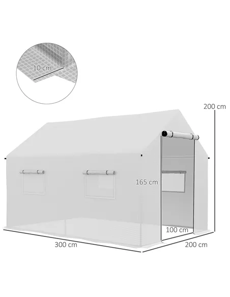 Outsunny Polyethylene Walk-in Polytunnel Greenhouse, 2 x 3(m), White
