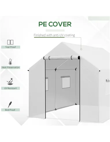 Outsunny Polyethylene Walk-in Polytunnel Greenhouse, 2 x 3(m), White