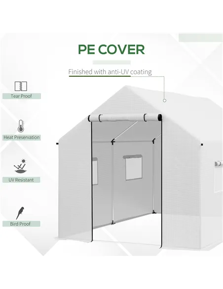 Outsunny Polyethylene Walk-in Polytunnel Greenhouse, 2 x 3(m), White