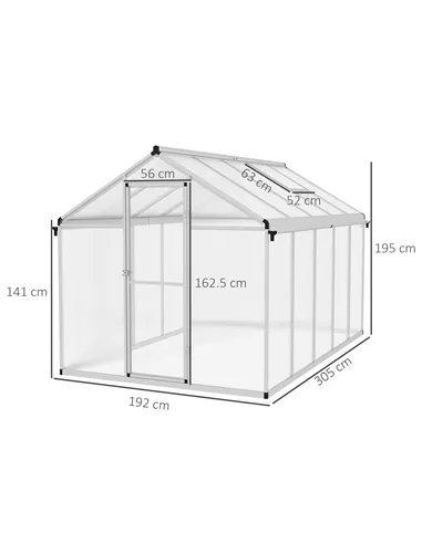 Outsunny 10 x 6ft Aluminium Frame Walk-In Greenhouse