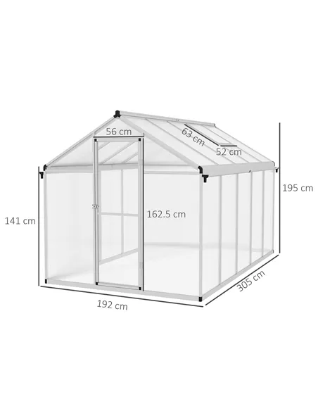 Outsunny 10 x 6ft Aluminium Frame Walk-In Greenhouse