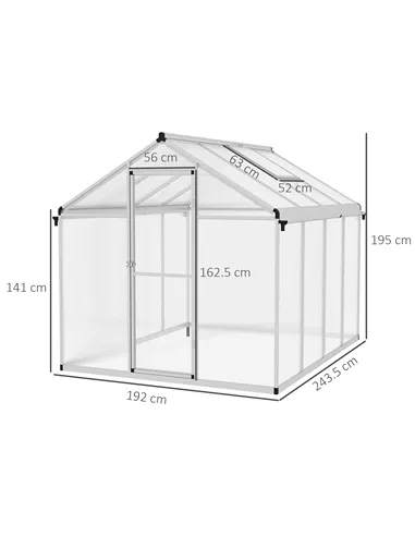Outsunny 8 x 6ft Aluminium Frame Greenhouse