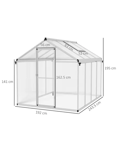Outsunny 8 x 6ft Aluminium Frame Greenhouse