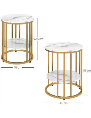 HOMCOM Set of Two Marble-Effect Coffee Tables - White/Gold-Tone