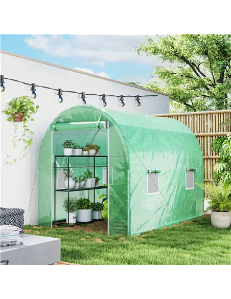 Outsunny 300 x 195cm Walk-In Tunnel Greenhouse - Green