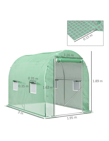 Outsunny 300 x 195cm Walk-In Tunnel Greenhouse - Green