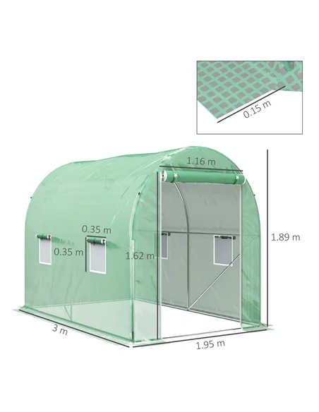 Outsunny 300 x 195cm Walk-In Tunnel Greenhouse - Green