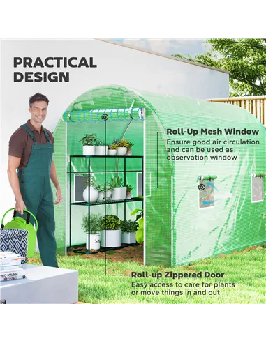 Outsunny 300 x 195cm Walk-In Tunnel Greenhouse - Green