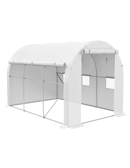 Outsunny 296 x 196cm Steel Frame Polytunnel Greenhouse - White