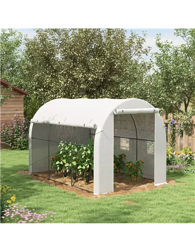 Outsunny 296 x 196cm Steel Frame Polytunnel Greenhouse - White