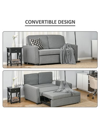 HOMCOM Double Sofa Bed Click Clack Sofa Bed Pull Out Bed with Adjustable Backrest for Living Room and Bedroom Grey