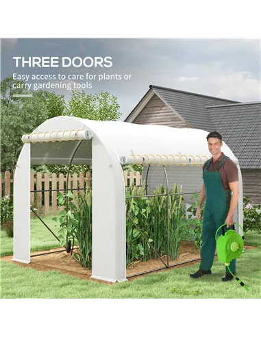 Outsunny 296 x 196cm Steel Frame Polytunnel Greenhouse - White