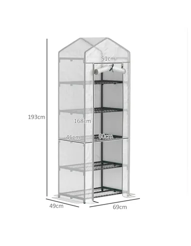Outsunny 193cm Five Shelf Mini Greenhouse - White