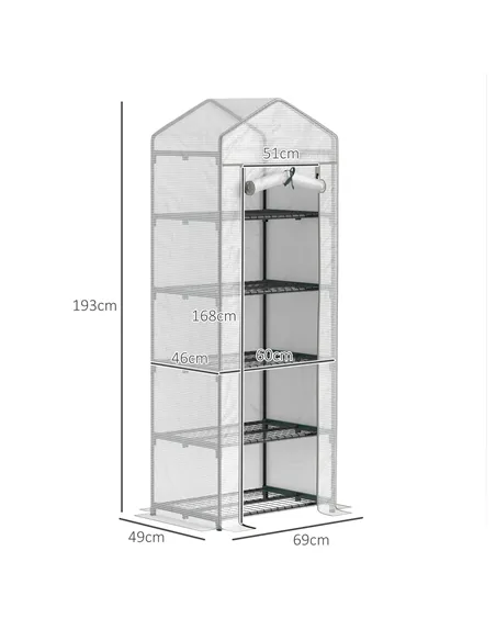 Outsunny 193cm Five Shelf Mini Greenhouse - White