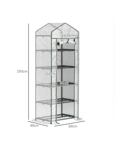 Outsunny 193cm Five Shelf Mini Greenhouse - White