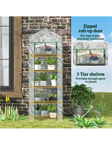 Outsunny 193cm Five Shelf Mini Greenhouse - White