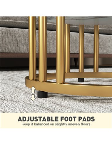 HOMCOM Set of Two Marble-Effect Coffee Tables - White/Gold-Tone