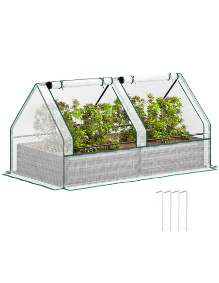 Outsunny Metal Planter Box with Cover, Raised Garden Bed with Greenhouse, for Herbs and Vegetables, White and Dark Grey