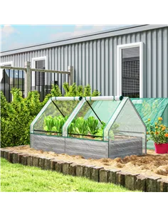 Outsunny Metal Planter Box with Cover, Raised Garden Bed with Greenhouse, for Herbs and Vegetables, White and Dark Grey 2