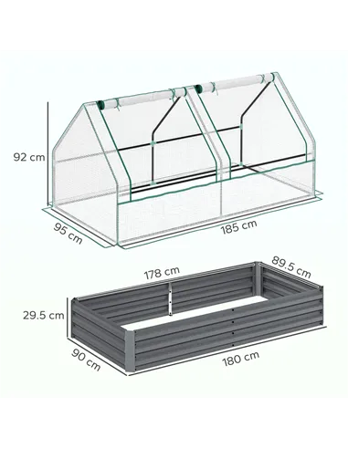 Outsunny Metal Planter Box with Cover, Raised Garden Bed with Greenhouse, for Herbs and Vegetables, White and Dark Grey