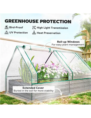 Outsunny Metal Planter Box with Cover, Raised Garden Bed with Greenhouse, for Herbs and Vegetables, White and Dark Grey