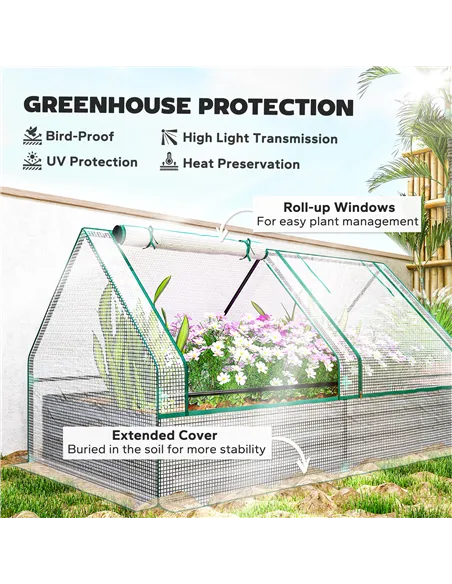 Outsunny Metal Planter Box with Cover, Raised Garden Bed with Greenhouse, for Herbs and Vegetables, White and Dark Grey