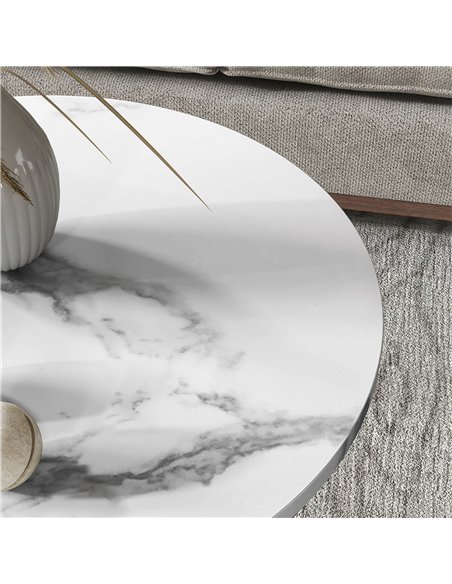 HOMCOM Set of Two Marble-Effect Coffee Tables - White/Gold-Tone