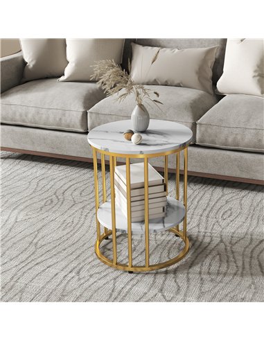 HOMCOM Set of Two Marble-Effect Coffee Tables - White/Gold-Tone