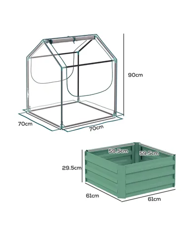Outsunny 61 x 61cm Garden Planter Bed, with Cover - Green