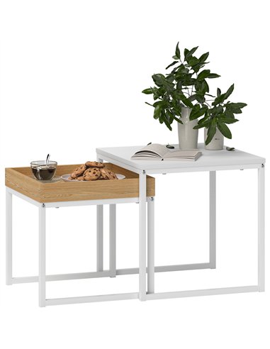HOMCOM Set of Two Boxy Nesting Tables - White/Wood-Effect