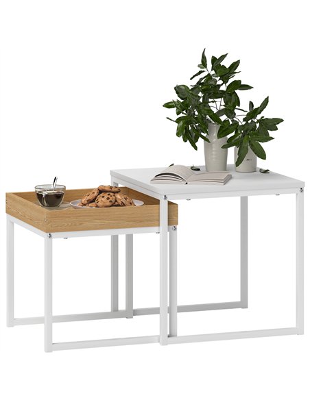 HOMCOM Set of Two Boxy Nesting Tables - White/Wood-Effect