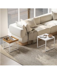 HOMCOM Set of Two Boxy Nesting Tables - White/Wood-Effect 2