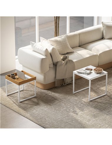 HOMCOM Set of Two Boxy Nesting Tables - White/Wood-Effect