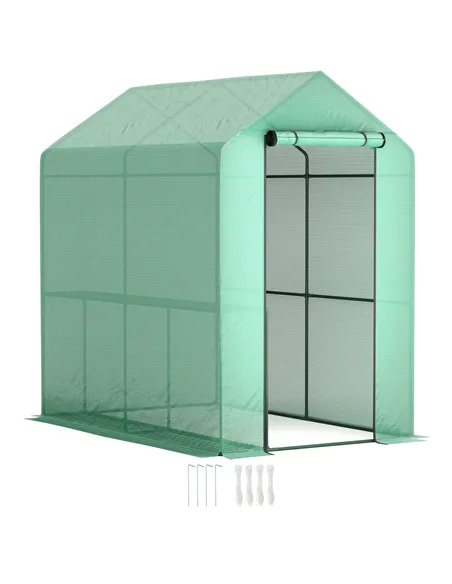 Outsunny 120 x 186cm Walk-In Greenhouse, with Shelves - Green