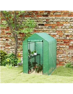 Outsunny 120 x 186cm Walk-In Greenhouse, with Shelves - Green 2