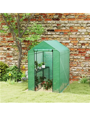 Outsunny 120 x 186cm Walk-In Greenhouse, with Shelves - Green