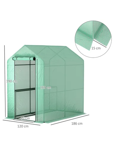 Outsunny 120 x 186cm Walk-In Greenhouse, with Shelves - Green