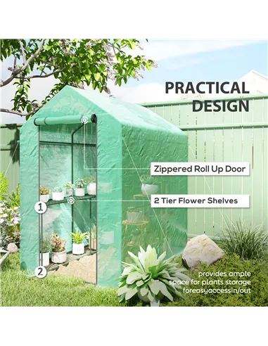 Outsunny 120 x 186cm Walk-In Greenhouse, with Shelves - Green