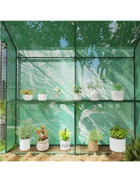 Outsunny 120 x 186cm Walk-In Greenhouse, with Shelves - Green