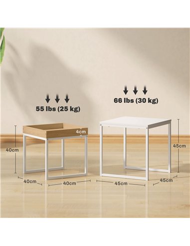 HOMCOM Set of Two Boxy Nesting Tables - White/Wood-Effect