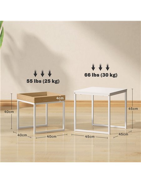 HOMCOM Set of Two Boxy Nesting Tables - White/Wood-Effect