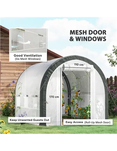 Outsunny 3 x 2(m) Walk-In Tunnel Greenhouse, with Accessories - White